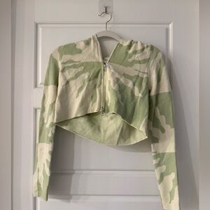 PacSun Green and Cream Cropped Hoodie